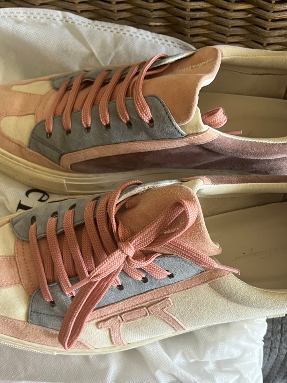 Pastel Suede Low-Top Sneakers - Pink & Gray